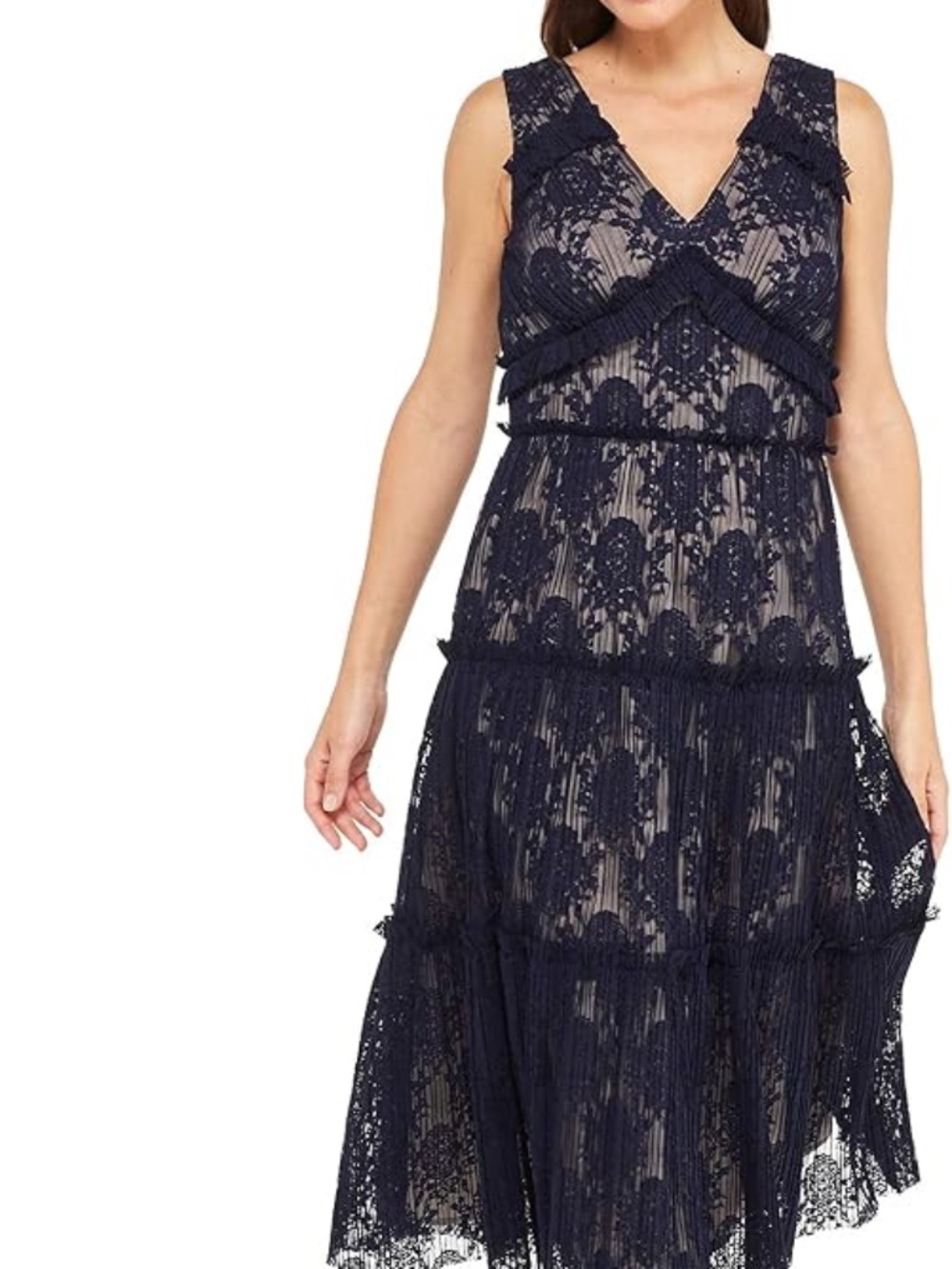 Navy V-Neck MIDI Flare Dress